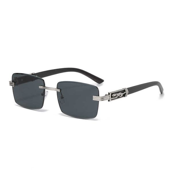 

wooden leg cheetah decorative color frameless square leopard head metal sunglasses, White;black