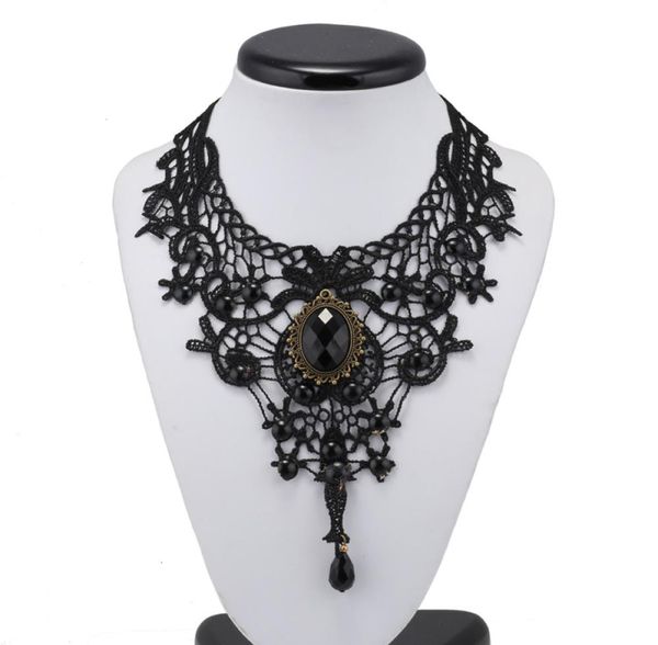 

vintage fashion gothic choker crystal black lace necklace women chockers steampunk jewelry8557814, Golden;silver
