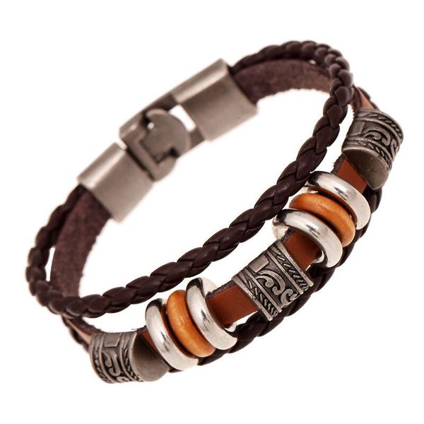 

selling jewelry, simple handmade beaded multi-layer leather bracelet, fashionable and popular men's bracelet bracelet, Black