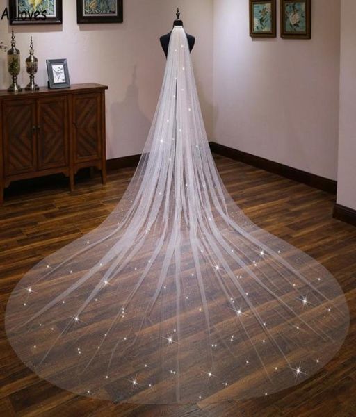 

shining sequined wedding veils for brides ivory champagne tulle one layer sparkle bridal veils long cathedral women hair accessori5340237, Black
