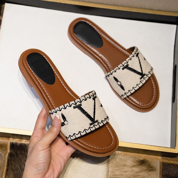 

womens sandals slippers embroidery designers slides sandal floral brocade flip flops striped beach leather rubber flower slipper loafers, Black