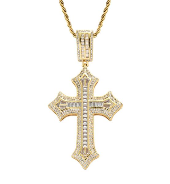 

europe and america gold plated bling cz cross pendant with 24inch rope chain for men women gift6497756, Silver