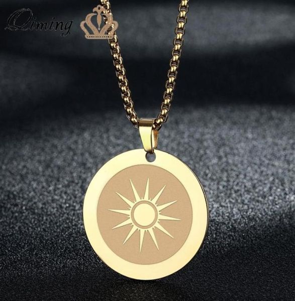 

pendant necklaces gold sunburst necklace for women circle round charm simple style stainless steel jewelry sun choker collier3864291, Silver