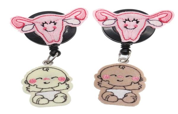 

20pcslot cute felt medical brooches uterus baby retractable badge holder for nurse accessories64369351293457, Gray