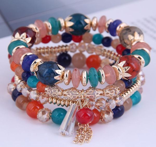 

4pcsset bohemia bracelets crystal stone for women bijoux tassel chains charm beaded bracelet femme jewelry 20219878698, Golden;silver