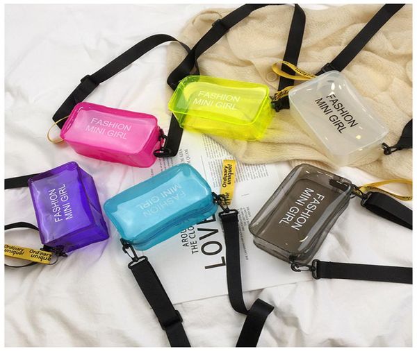 

transparent jelly shoulder bags fashion mini girl letter crossbody bag pvc girls totes messager bags travel beach phone pouch purs7235320, Black