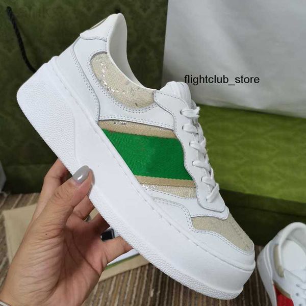 

chunky ggity designer sneakers retro women's shoes white beige embossed sneakers men's leather trainer green and red striped canva, Black