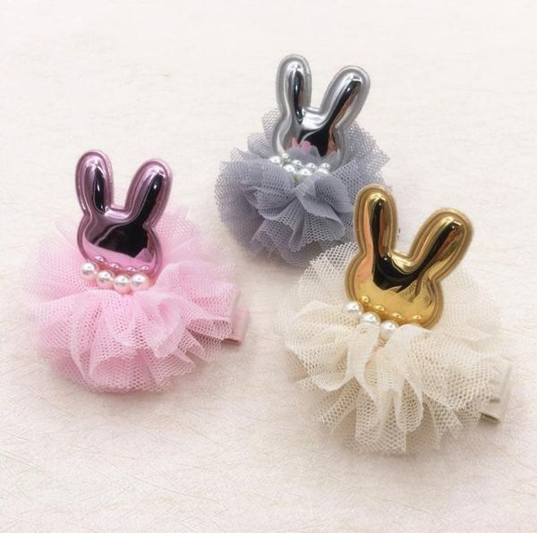 

15pcs fashion cute pu rabbit hairpins tulle floral bunny barrettes princess headwear boutique hair accessories for girls9629732, Slivery;white