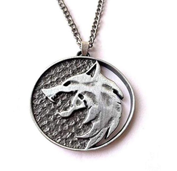 

pendant necklaces witch wizard wild hunt wolf medallion necklace men metal chian boho geralt cosplay jewelry accessories286v4047058, Silver