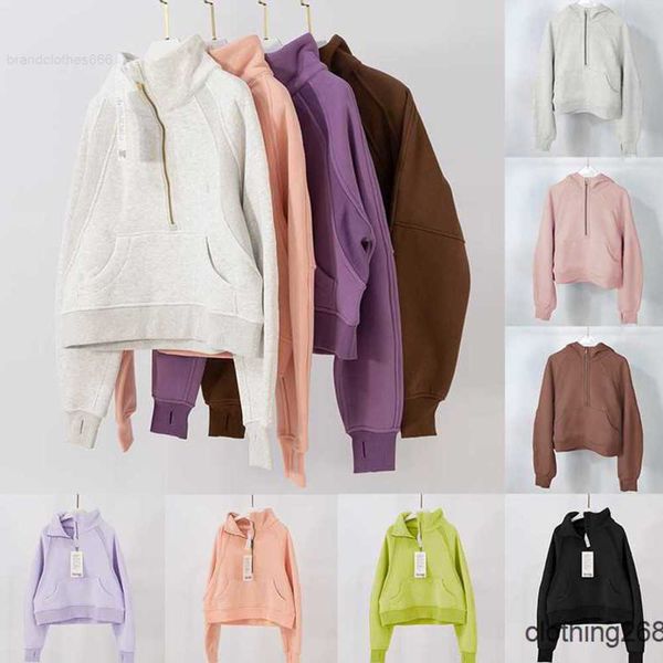 

yoga hoodie scuba womens plus velvet thickening jackets hoodys sports half zipper terry designer sweater cing fashion loose short lulus46547, Black