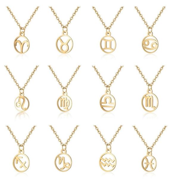 

stainless steel constell pendant necklaces silver gold coin horoscope sign necklace chains for women men fashion jewelry will and 4507081