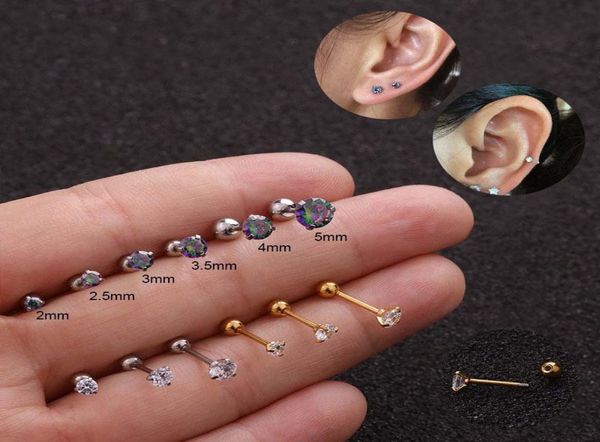

20g stainless steel cartilage piercing earrings cz 3 prong tragus cartilage ear stud crystal zircon earrings piercing jewelry8244420, Golden;silver