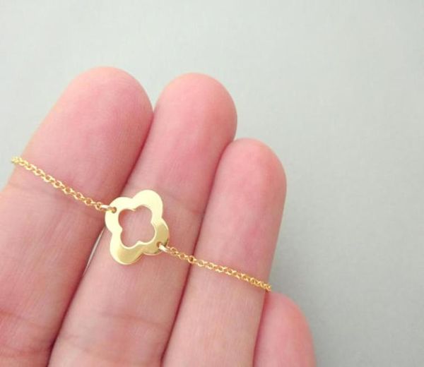 

1 outline open four leaf clover charm bracelet lucky hollow simple grass flower plant shamrock woman mother men039s family gift1216933, Golden;silver