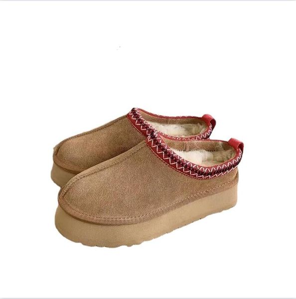 

Tazz Ankle Fur Boots Designer Australia Platform Boot Woman Indoor Australian Slipper Thick Bottom Real Leather Warm Fluffy Booties, Red