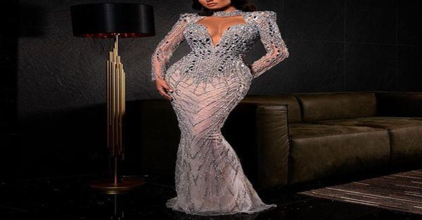 

luxurious beaded crystals evening dresses high neck long sleeves prom dress dubai arabic formal party gowns3919922, Black;red