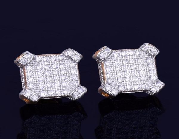 

new 10mm square stud earring for men women039s charm ice out cz stone rock street hip hop jewelry three colors1474121, Golden;silver