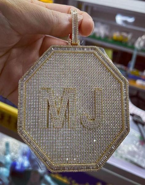 

custom name letters octagon pendant necklace for men women gifts cubic zirconia necklace hip hop jewelry3312762, Silver