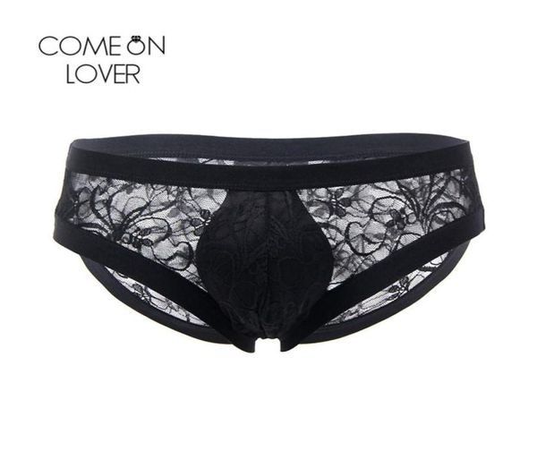 

comeonlover lace panties for men low waist floral mens transparent briefs comfortable nylon xl male underwear mpl0705248752, Black;white