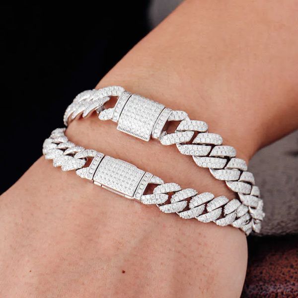 

silver miami cuban chain 10mm d color vvs moissanite diamond pave setting cuban link chain bracelet for men