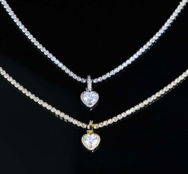 

charm 3mm cubic zirconia heart pendant necklaces women exquisite choker necklace tennis chain for lady girl wedding gift 4110cm c1996095, Golden;silver