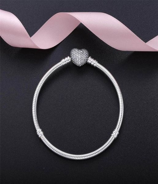

for 925 sterling silver new bone bracelet charm chain with heart clear cz diamond heart-shaped charm ladies bracelet4647801, Golden;silver