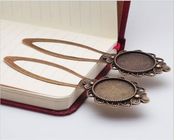 

30pcslot antique bronze cameo flower steel bookmarks 20mm round cabochon settings jewelry blank charms 28x83mm1131395, Blue;slivery
