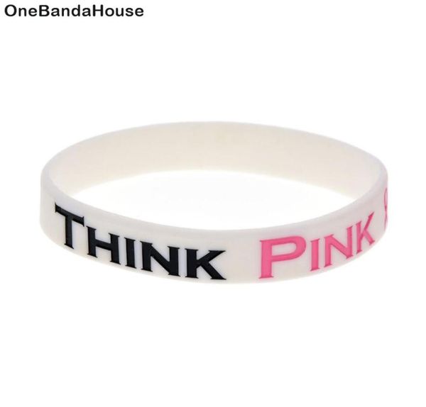 

100pcs think pink silicone rubber bracelet for breast cancer awareness debossed and filled in color size2785401, Black