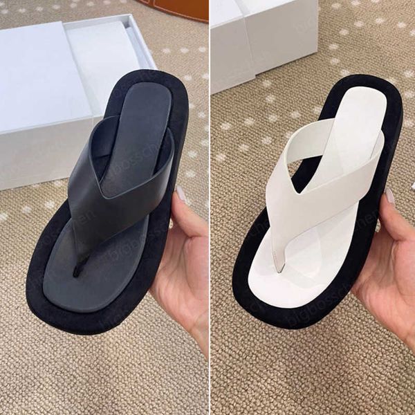 

luxury designer flip-flops ladies beach shoes summer fashion thick bottom clip feet flip-flops black classic leather flat bottom outdoor laz