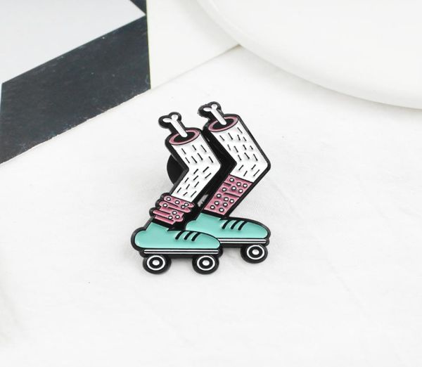 

brooch zombie skeleton leg skates triangle black spider web enamel pin green roller skates pink socks spider web badge pins7747091, Gray