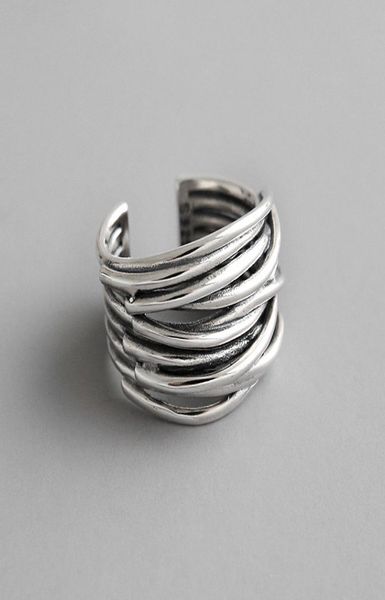 

authentic 925 sterling silver multilayer wrap open rings for women new vintage female adjustable statement ring9099706