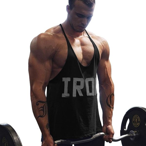 

men' tank men' gym fitness tank y back fitness thin shoulder strap muscle fitness stripe printed extreme t-shirt 230717, White;black