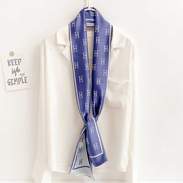 

spring and autumn new korean decorative thin narrow strip women's small ribbon binding bag hair band winter warm scarf, Blue;gray
