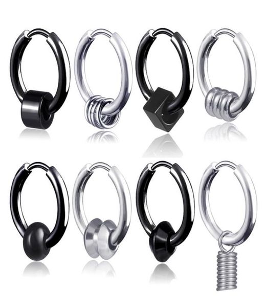 

clip on stainless steel hoop earrings ring spring black women mens ear rings hip hop fashion jewelry will and sandy gift4932728, Golden;silver