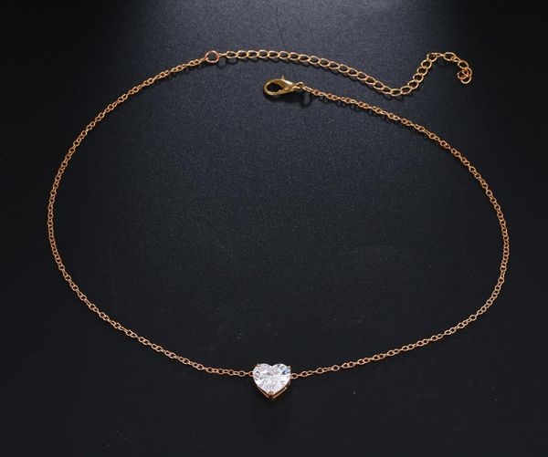 

crystal heart necklace pendant female short gold chain necklace pendant necklace crystal heart neck pendant1545843, Silver