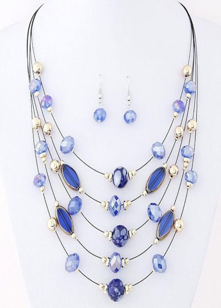 

brand design wild multilayer bohemia beads choker gem crystal necklace statement necklace pendants jewelry for women pt345347987, Silver