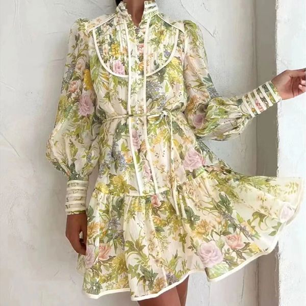 

2023 designer dress women clothing print dress design sense niche french bubble sleeve princess floral women dresses 7, Black;gray