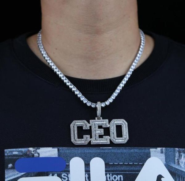 

chains men custom name letter number necklace paved 5a cubic zincon women hip hop iced out initial ceo tennis chain jewelry drop s6859079, Silver