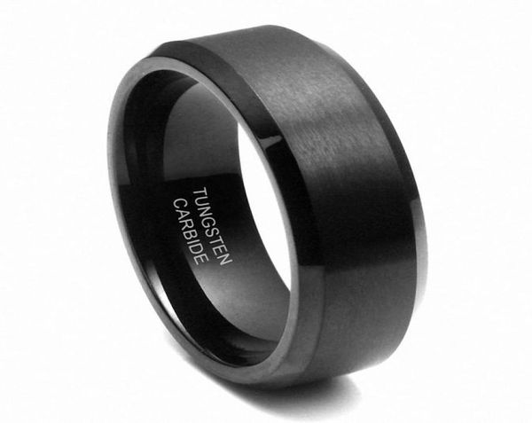 

8mm black matte tungsten carbide infinity ring wedding band men engagement statement jewelry bevelededge comfort fit r08030003598190, Slivery;golden
