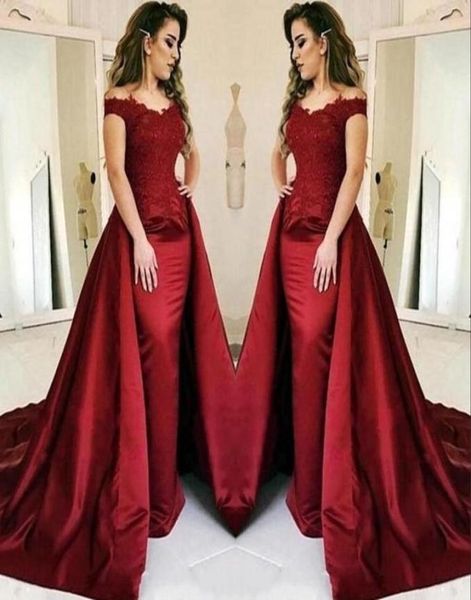 

mermaid dark red evening dresses with long train lace applique floor length wear special occasion dresses8401313, Black;red