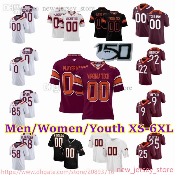 

2023-24 custom s-6xl ncaa virginia tech hokies football jersey kendricks chatman peoples holston moore wells gallo garbutt conner ross holli, Black