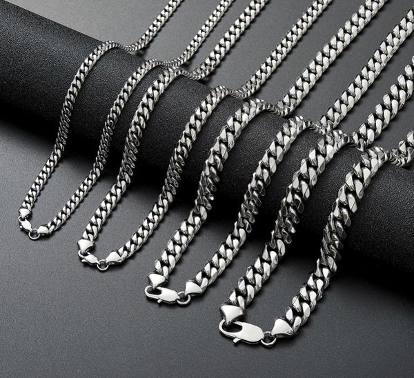 

stainless steel cuban link chain necklace silver mens necklaces hip hop jewelry 681012mm1954312