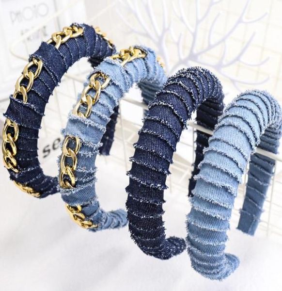 

women wide jean fabric hair bands jewelry fashion creative sponge denim headband hair hoop headwear for girls3295250, Slivery;white