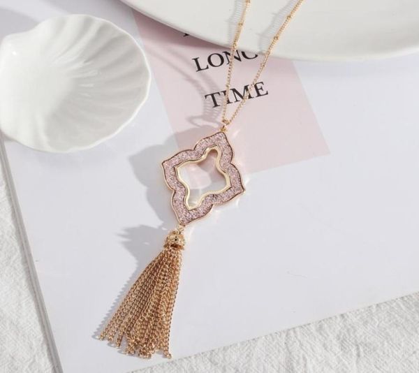 

2022 new fashion jewelry simple flower pendant sweater necklace with long tassel6864170, Silver