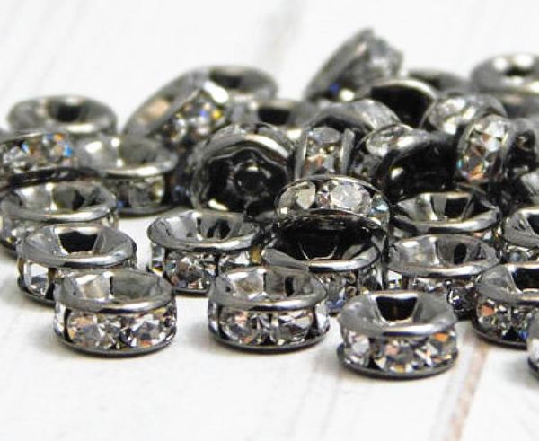 

bulk lots 50 pcs gun black metal with clear crystal rondelle rhinestone beads spacer findings for jewelry making in 6mm8841628