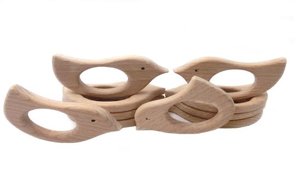 

whole 2020 natural beech wooden bird teether handmade organic baby toys diy wood teether pendent ecofriendly safe baby teethi6883452