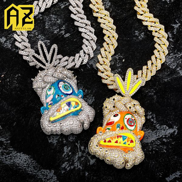 

pendant necklaces cartoon head iced out for men women bling zircon necklace goth jewelry 230427, Silver