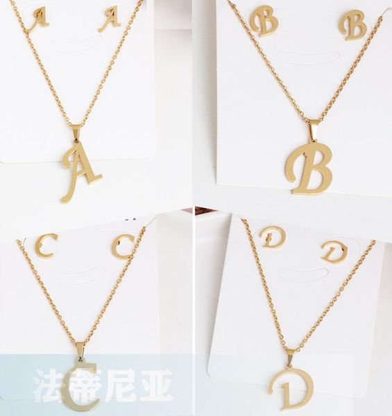 

az letter pendant chain necklace with earrings stainless steel punk hip hop style fashion woman man039s name 14k gold plated j8522331, Silver