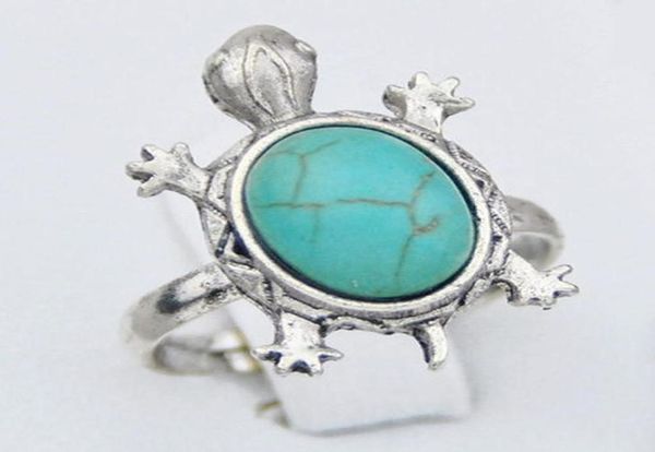

whole lots 50pcs girl women039s retro antique silver plated cute alloy turquoise turtles opening rings tribal design adjust7292741, Golden;silver