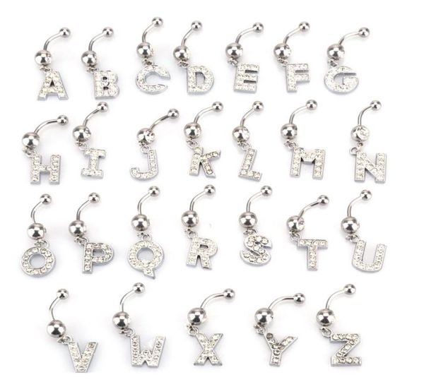 

hypoallergenic cz alphabet initial belly button rings shining crystal az letter navel piercing ring1457338, Silver