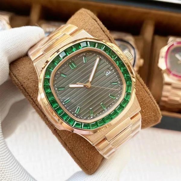 

2022 new arrives nautilus watch men automatic man watches 5711 rose gold green diamonds stainless mens mechanical di lusso wri268y, Slivery;brown